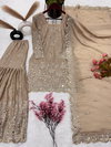 Beige Colour SR 1616 Embroidery Chinon Silk Readymade Sharara Suits Wholesalers In Surat